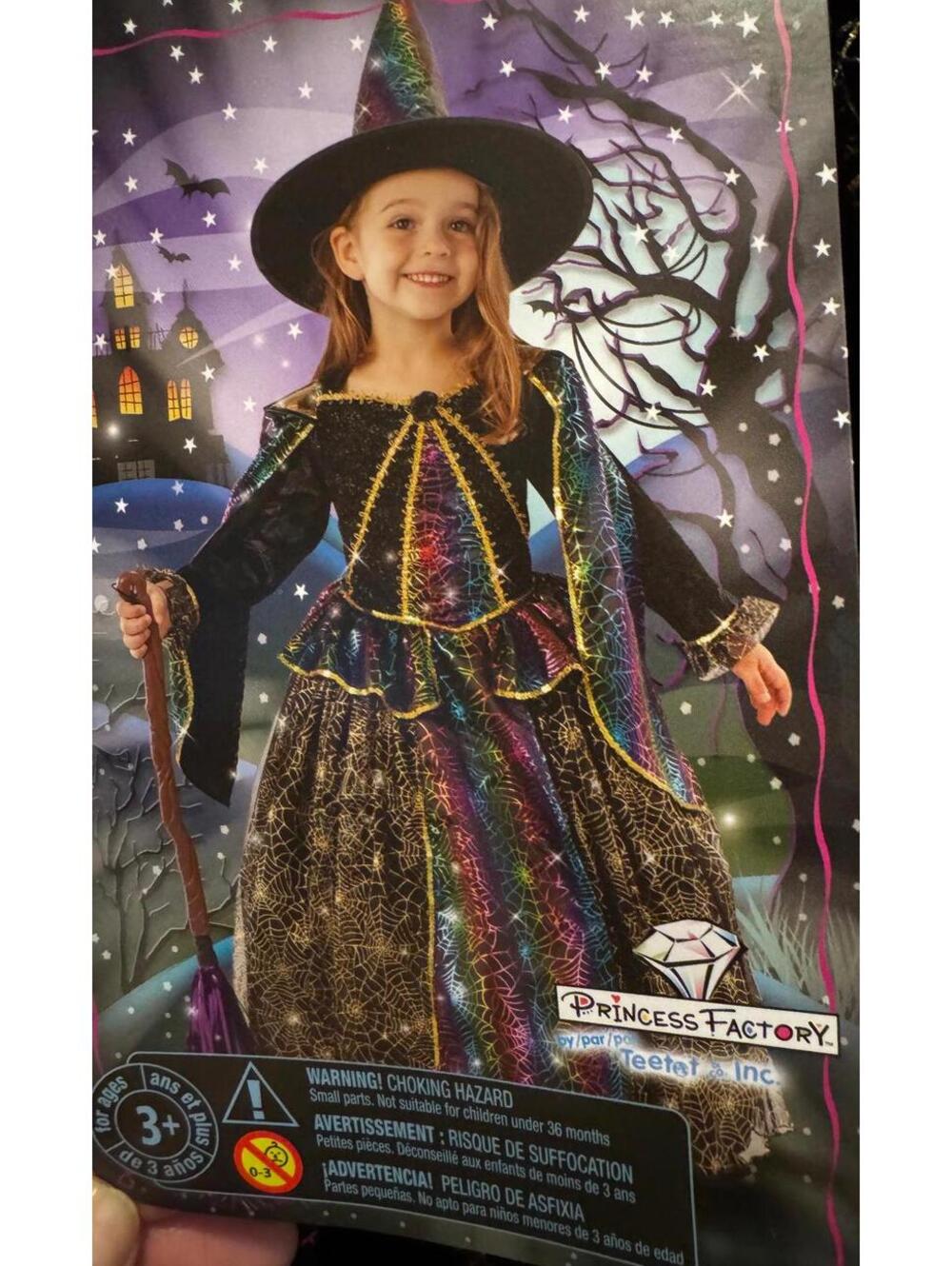 Girls Halloween Witch Costume Dress with Hat and Broomstick